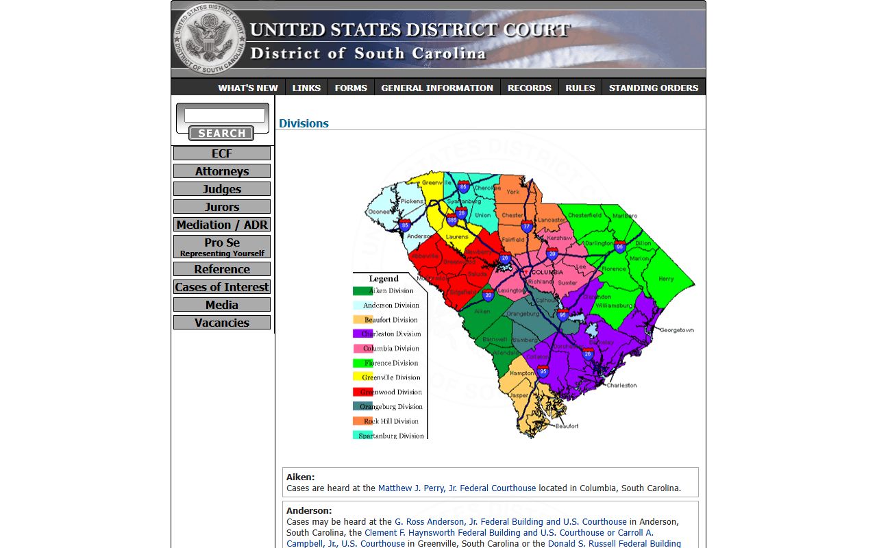 Colleton County federal court division records