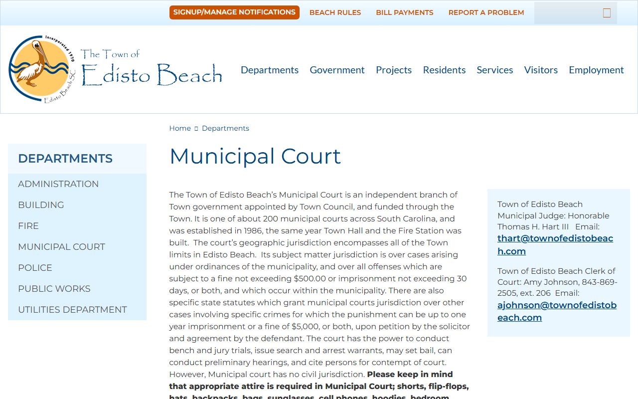 Colleton County court dockets Edisto Beach Municipal Court