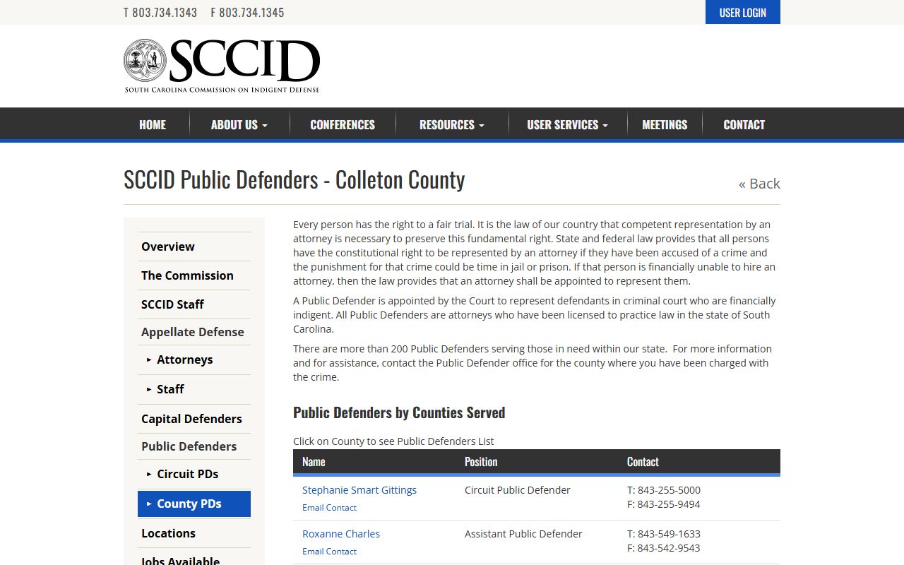 Colleton County criminal court records Colleton public defender listing