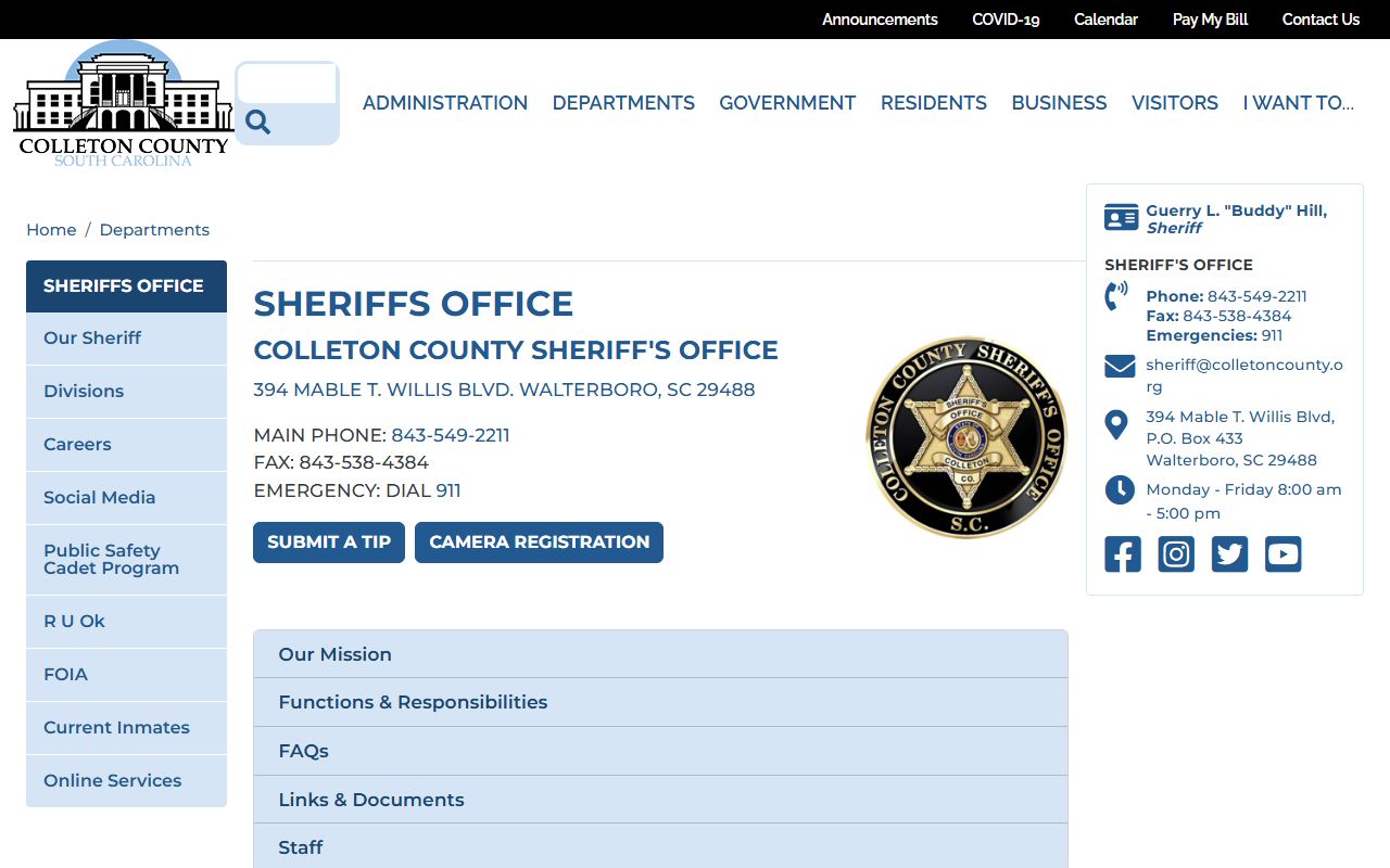 Colleton County Sheriff court records and jail information