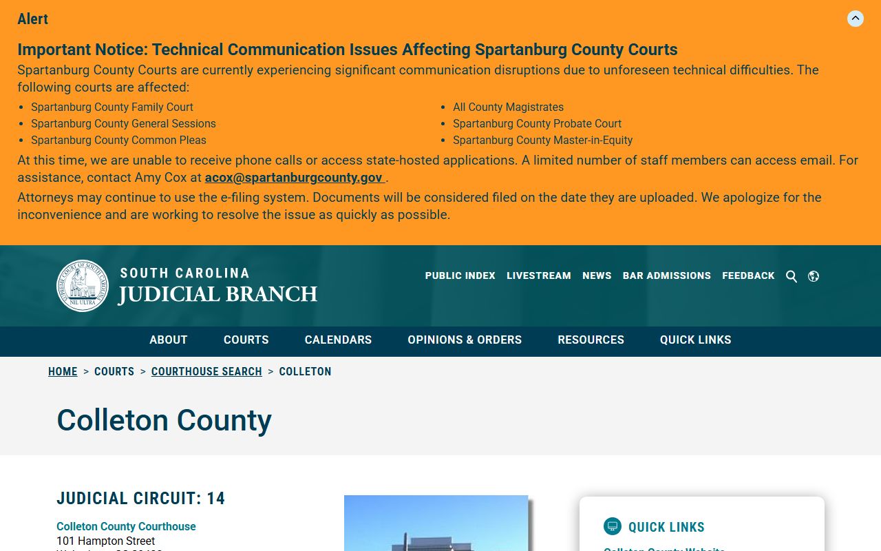 Colleton County court directory for court records