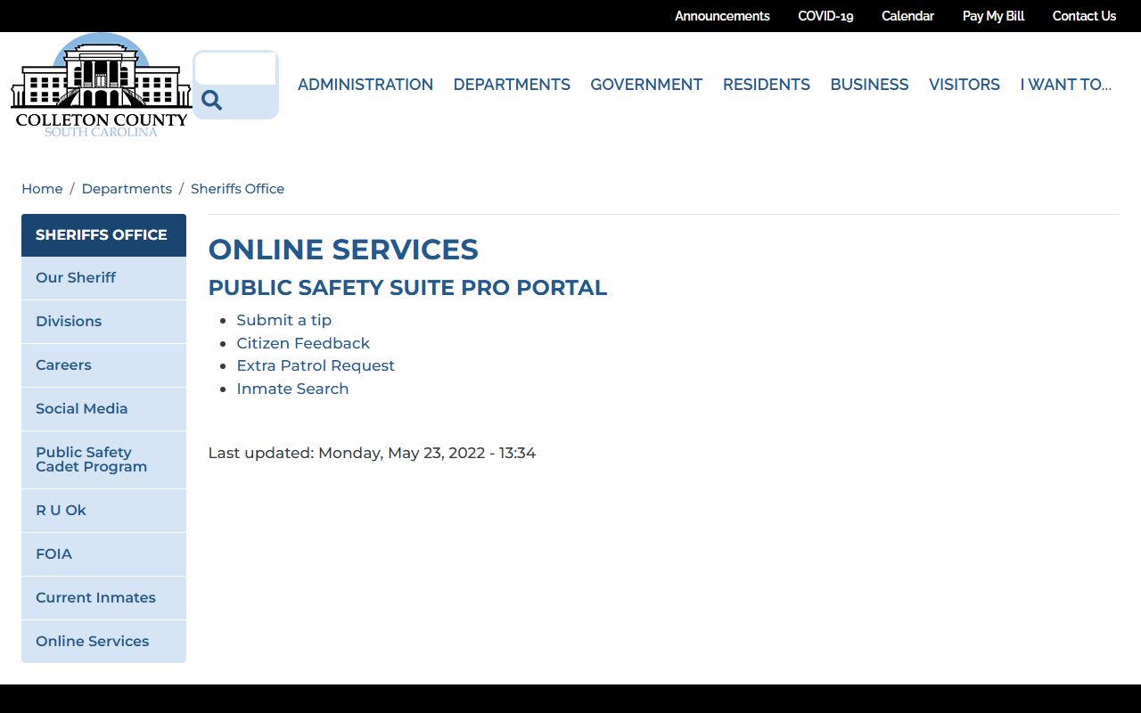 Colleton County inmate records Sheriff's Office online services