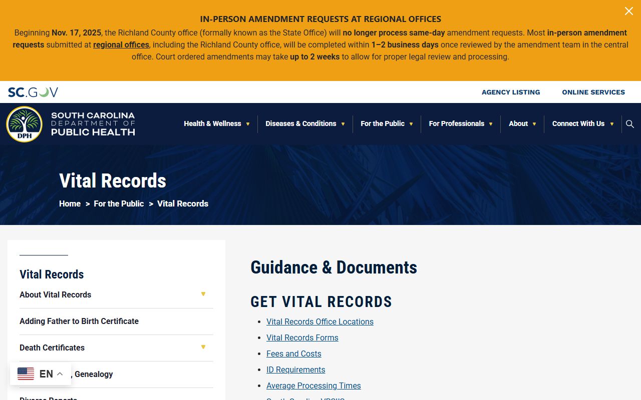 Colleton County marriage divorce records SCDPH vital records