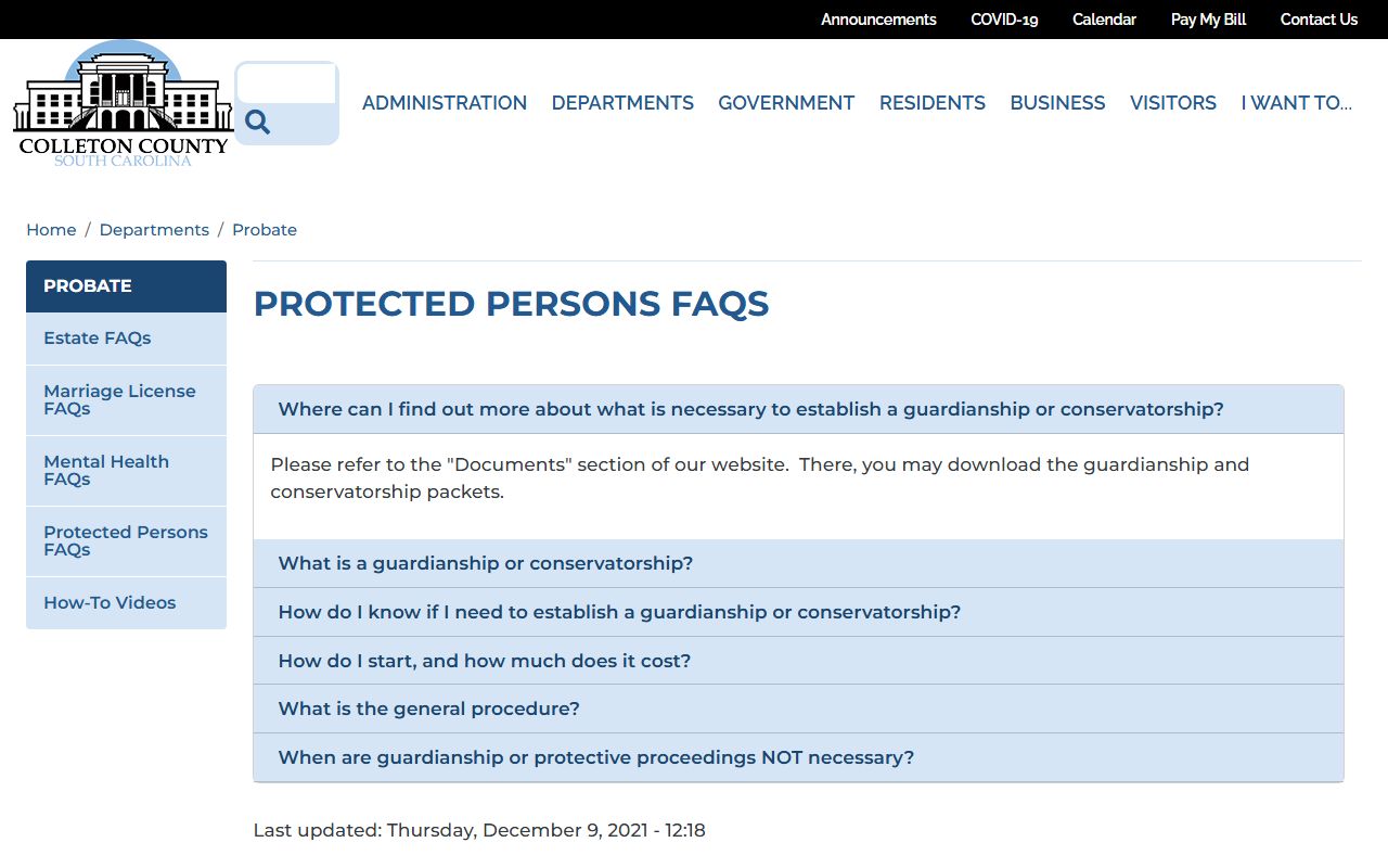 Colleton County probate records guardianship and conservatorship FAQ