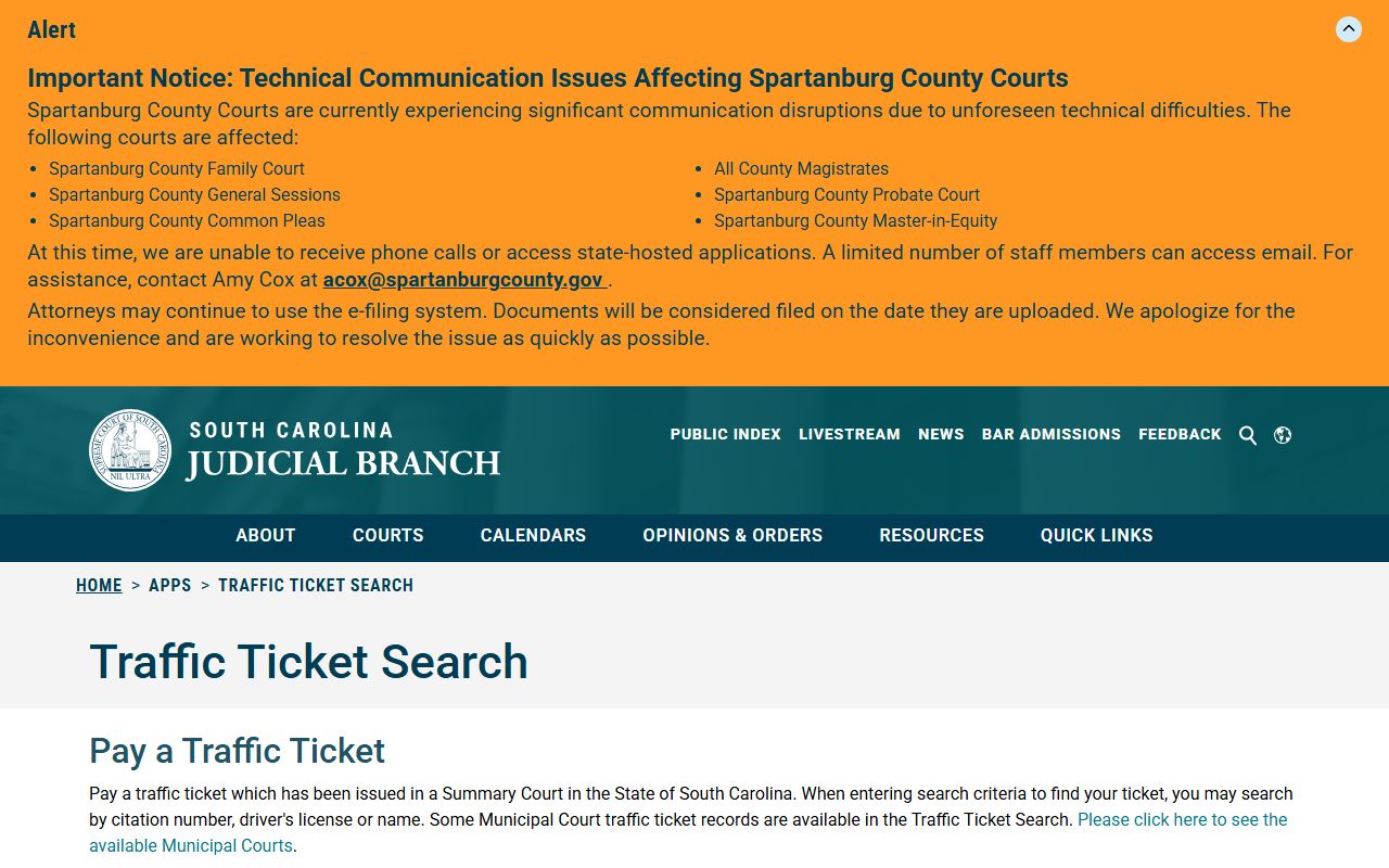 Colleton County traffic court records SC Courts ticket search
