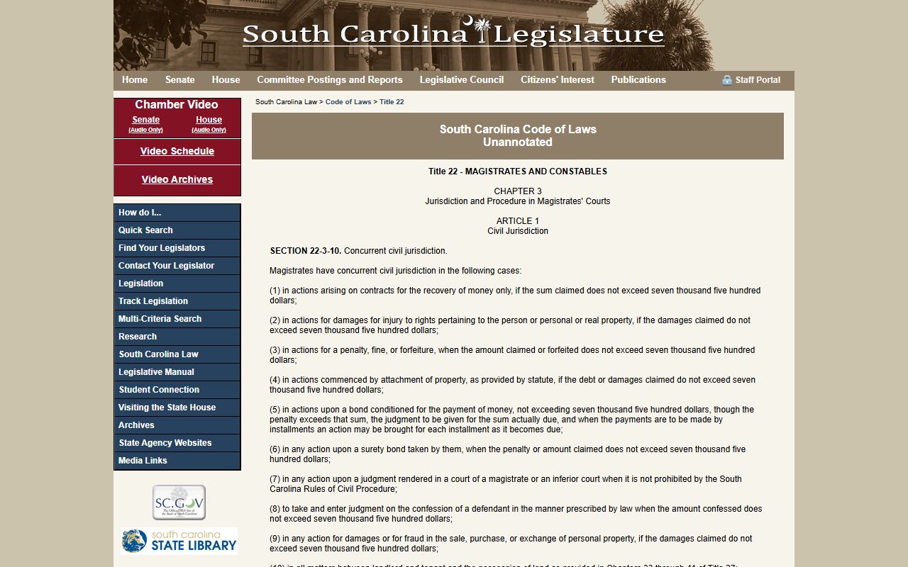 Colleton County warrant records Magistrate jurisdiction statutes