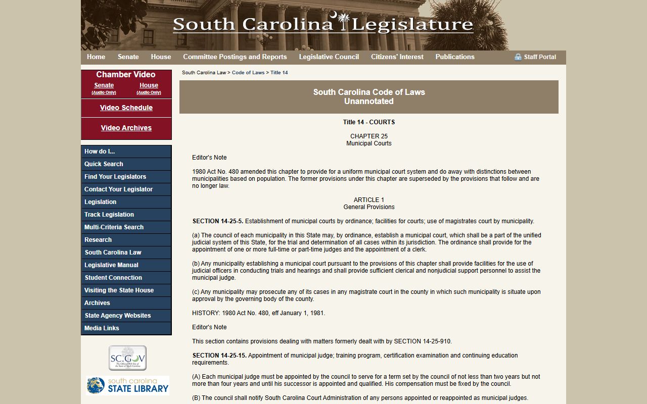 Colleton County warrant records municipal court statutes
